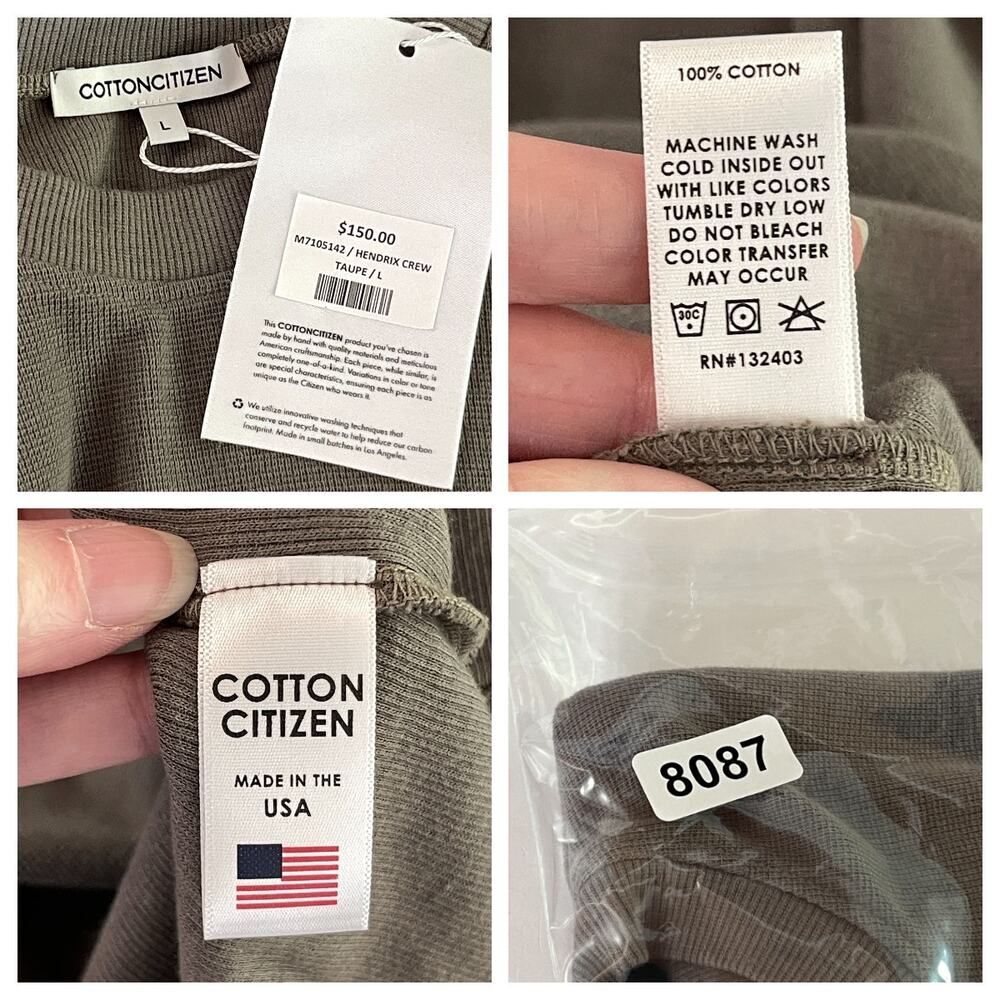 Cotton Citizen NEW Mens Hendrix Crew Shirt Long Sleeves Lightweight Size L Taupe - Picture 8 of 8